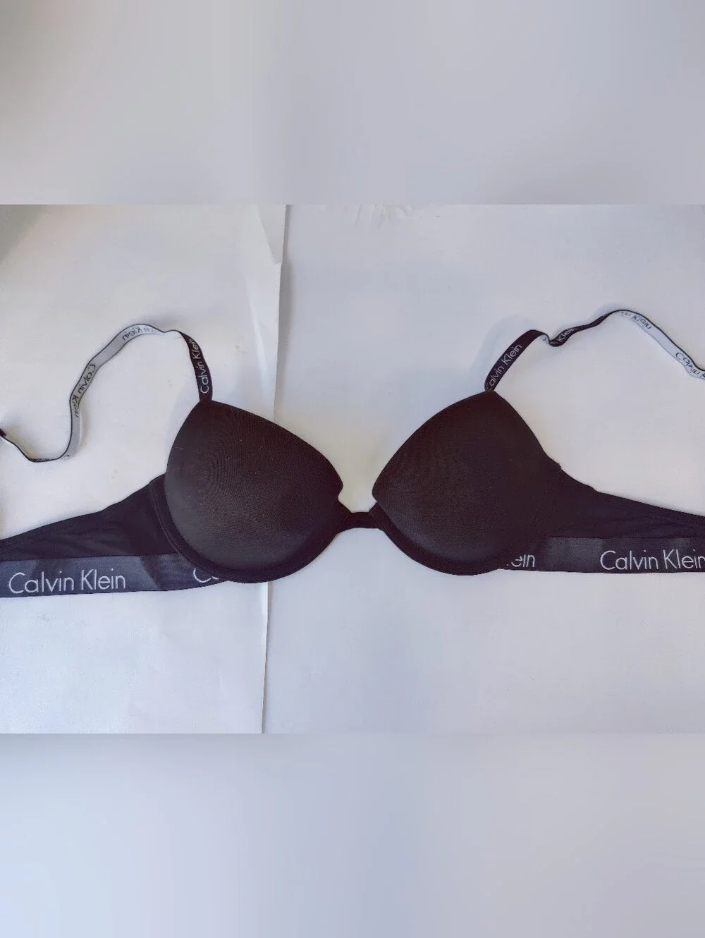 Calvin Klein Bra 34B Logo Band Black Push-Up Convertible
